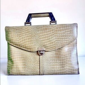 Vintage Leather Top Handle Croc Embossed Handbag Italy